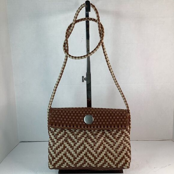 Oaxaca Mexico Hand Woven Plastic Cross Body Bag/Wristlet Brown/Tan - Picture 2 of 13